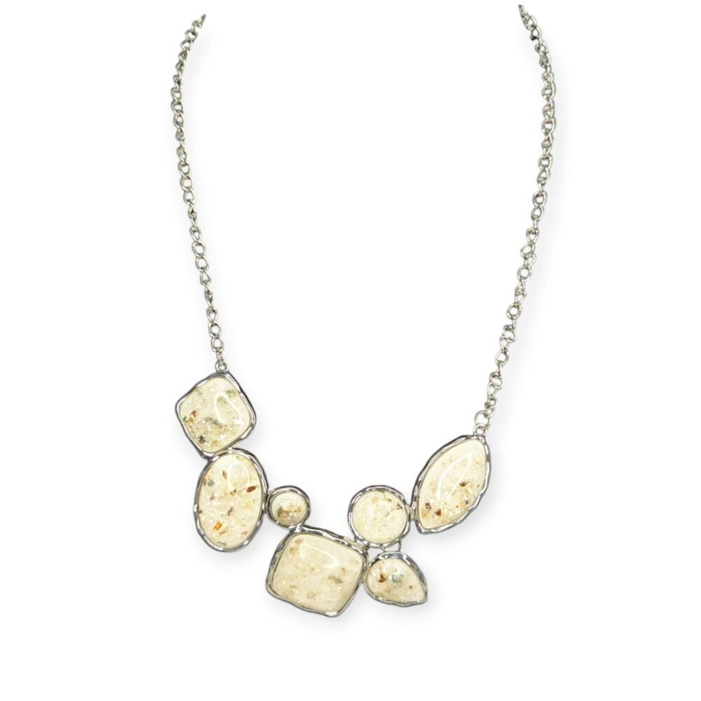 So Jelly White & Silver Tone Sparkly Paparazzi Necklace with Lobster Claw Clasp